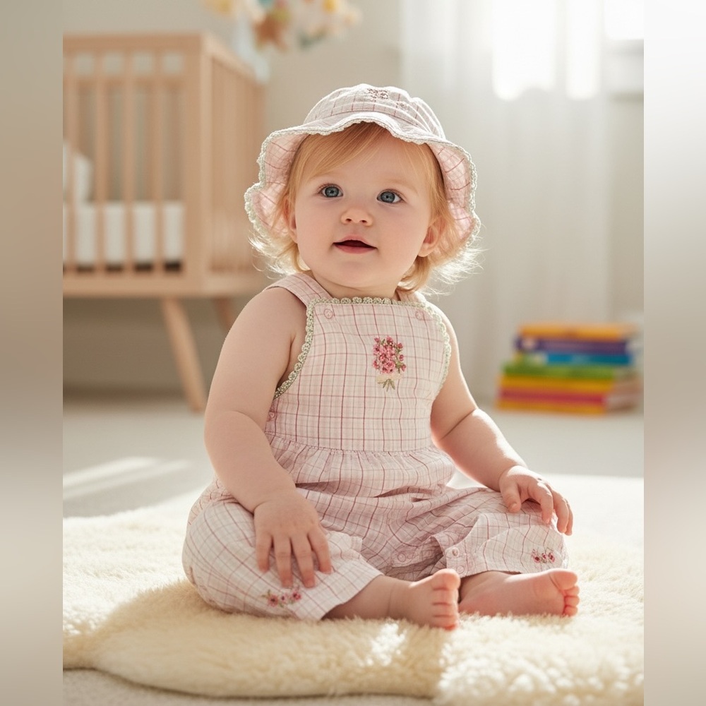 Gymboree Pink Plaid Baby Jumper and Hat Set size 3-6mths
